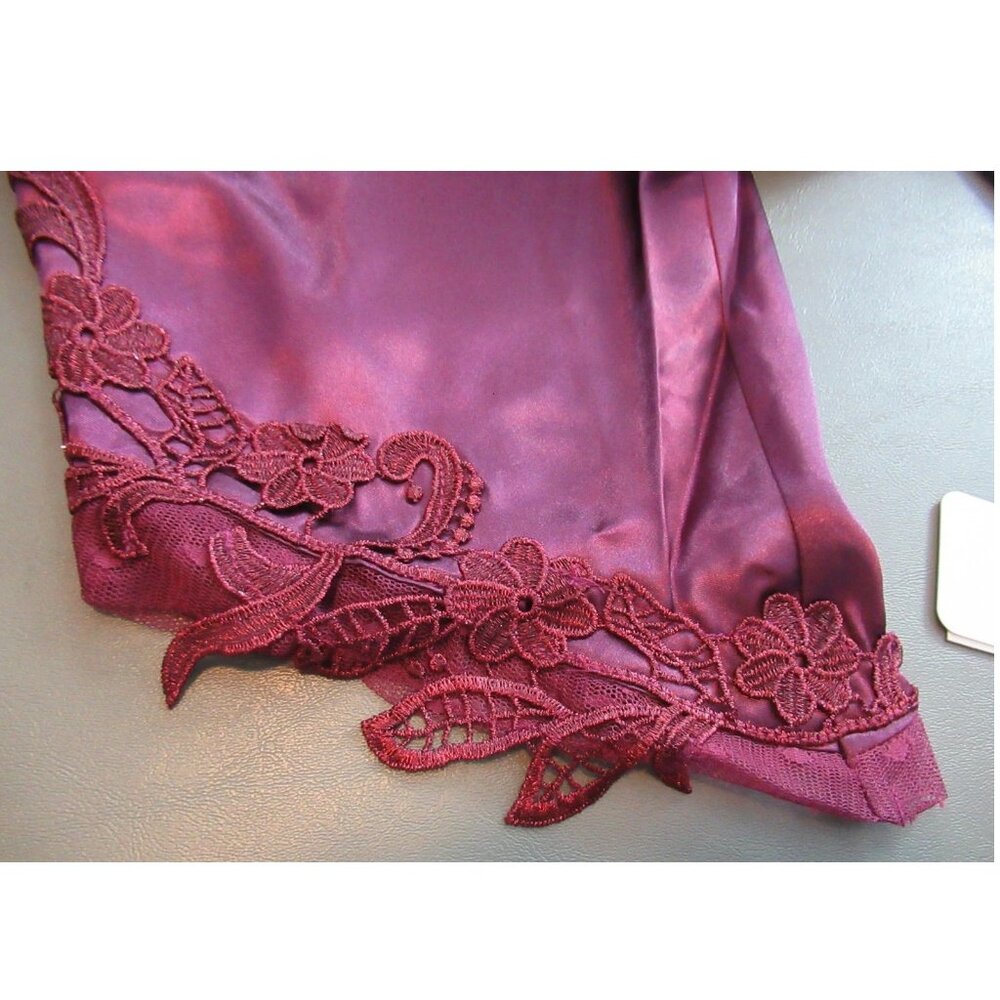 Flora by Flora Nikrooz Women's Plus Size Satin Stella Robe, Bordeaux Red, 2X - Picture 4 of 4